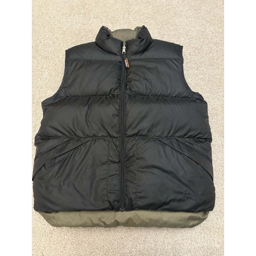 VTG 90s Women's LL Bean Goose Down Reversible Vest Black Green Size Medium